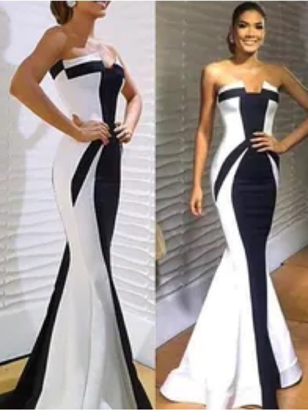 Custom Made Strapless Black and White Mermaid Evening Dress